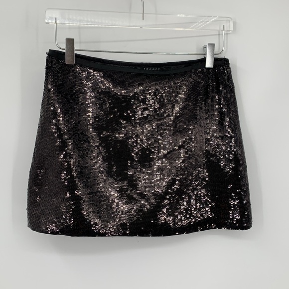 Theory Roxanne Spread a-line sequin mini skirt grosgrain ribbon sparkle party 2 - Picture 2 of 4